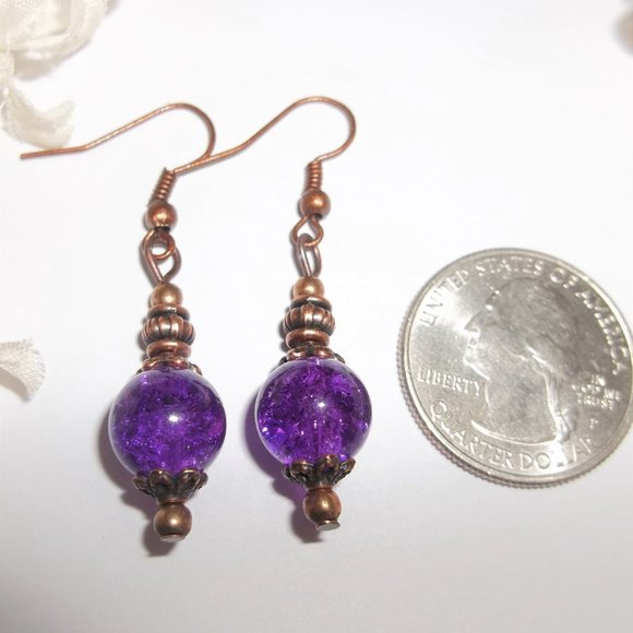 Boho Beaded Dangle Earring Set Purple and Copper Fashion Jewelry Accessory 7089 - Picture 2 of 9